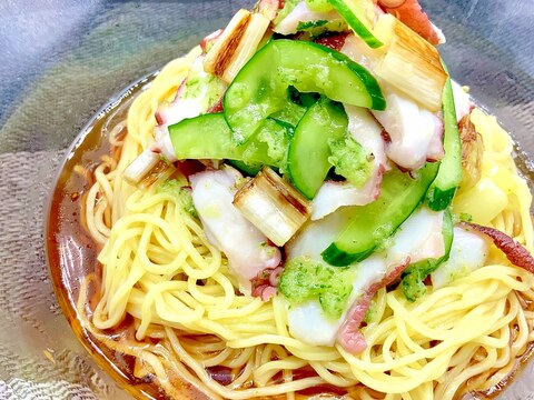 きゅうりとタコのゴマ油和え涼麺☆彡